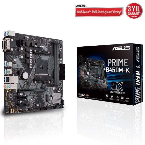 ASUS PRIME B450M-K AMD B450 AM4 DDR4 4400 Mhz M2 USB 3.2 mATX Anakart