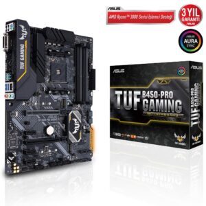ASUS TUF B450-PRO GAMING AMD B450 AM4 DDR4 4400 HDMI DVI Çift M2 USB3.2 AURA RGB ATX Anakart