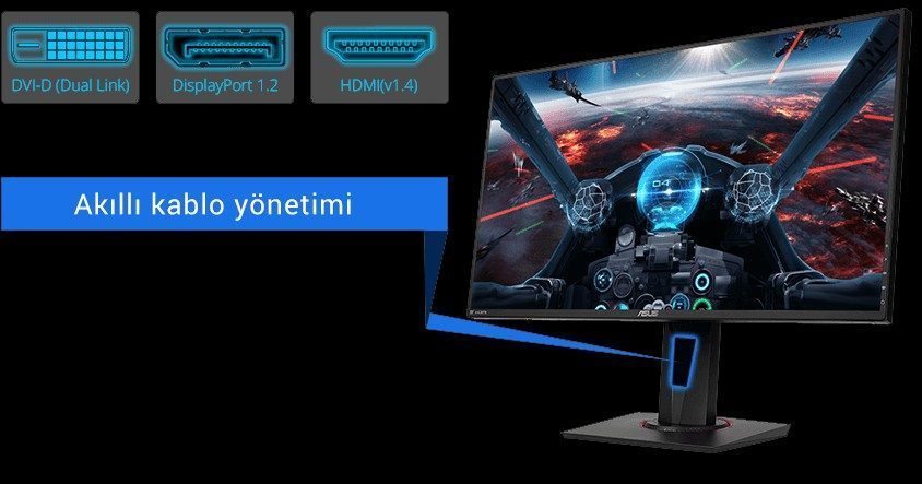 ASUS VG278QR 27" 165Hz 0.5ms DVI-D HDMI DP Freesync ve G-sync Uyumlu Gaming Monitör