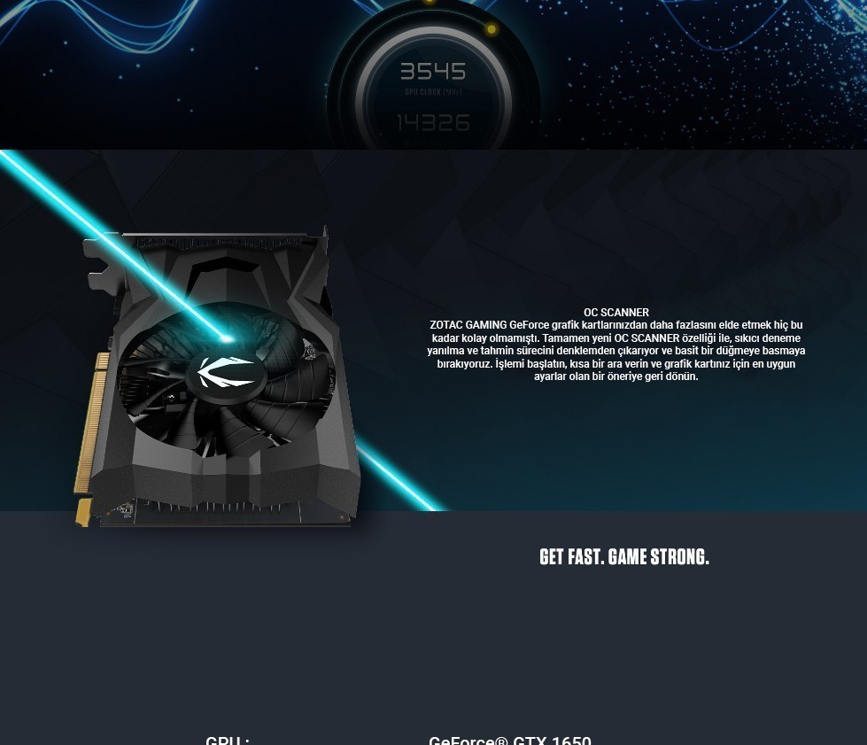 Zotac GeForce GTX 1650 Gaming OC 4GB GDDR6 ZT-T16520F-10L 128 Bit GDDR6 4 GB Ekran Kartı
