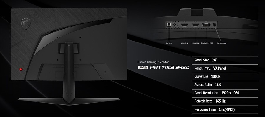 MSI 23.6" MAG ARTYMIS 242C 165Hz 1ms FHD FreeSync Premium Curved VA Gaming Monitör