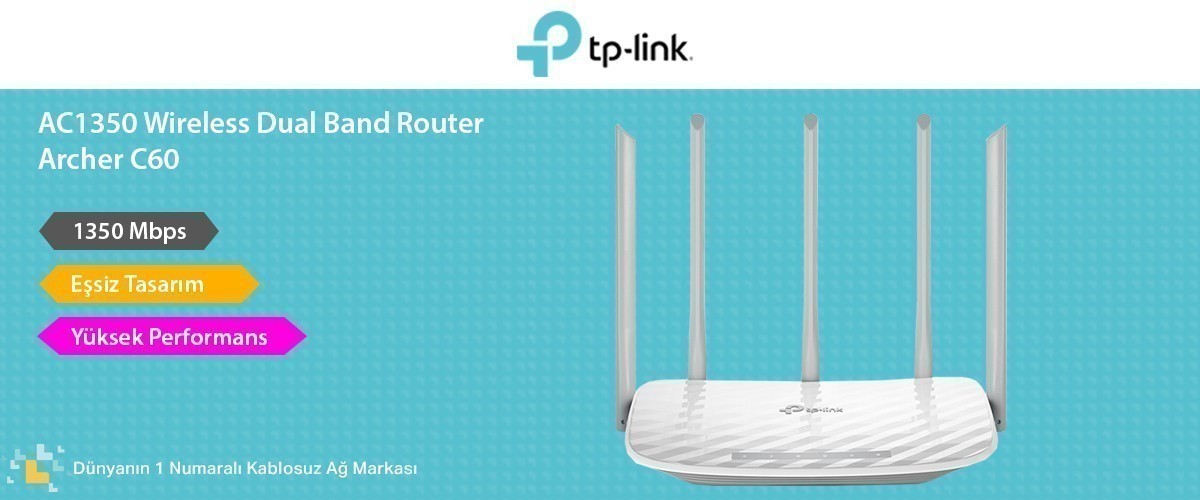 TP-LINK ARCHER C60 AC1350 Wireless Çift Bant Router