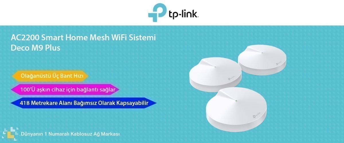 TP-LINK DECO M9 PLUS AC2200 Smart Home Mesh Wi-Fi Sistem (TEKLİ)