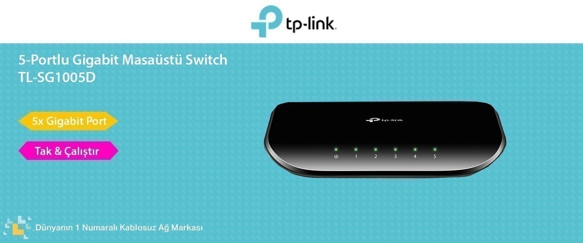 TP-LINK TL-SG1005D 5-Port 10/100/1000Mbps Tak ve Kullan % 50 Enerji Tasarruflu Gigabit Switch