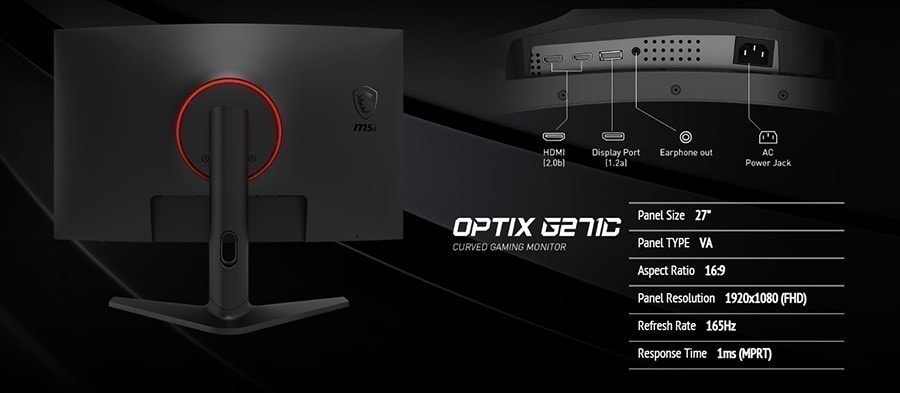 MSI 27" OPTIX G271C 165Hz 1ms 2xHDMI DP IVA FHD Freesync Premium Curved Gaming Monitör