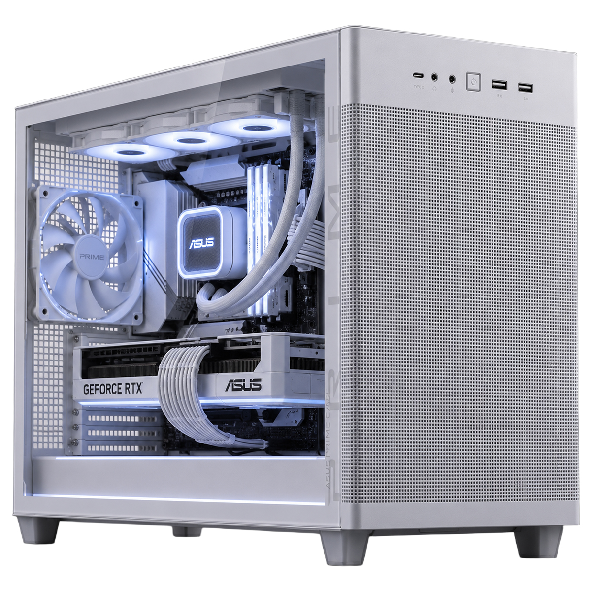 ASUS Prime AP201 USB 3.2 Tempered Glass Mesh MicroATX Beyaz Kasa