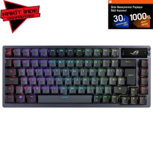 ASUS ROG Azoth NX kırmızı anahtar RGB kablosuz mekanik oyun klavyesi, Türkçe Q dil desteği ve RGB aydınlatma ile yüksek performans sağlar.