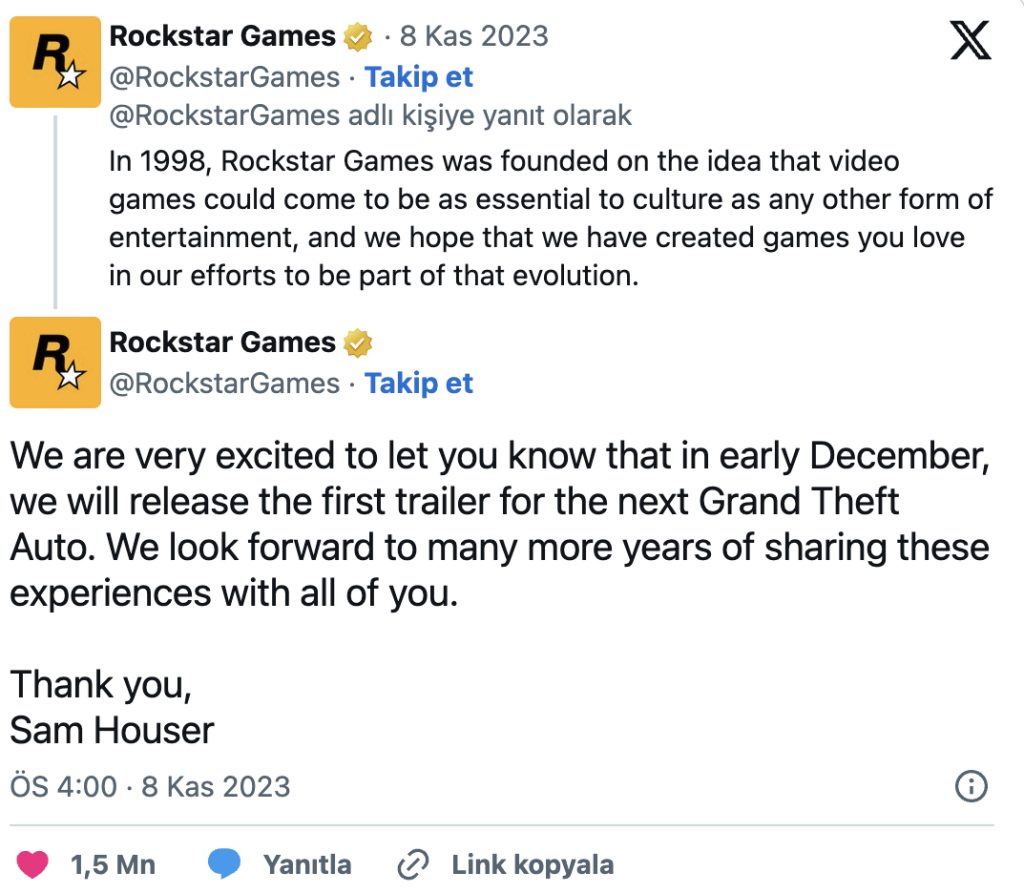 Rockstar Games Gta Vi 6 Tweeti