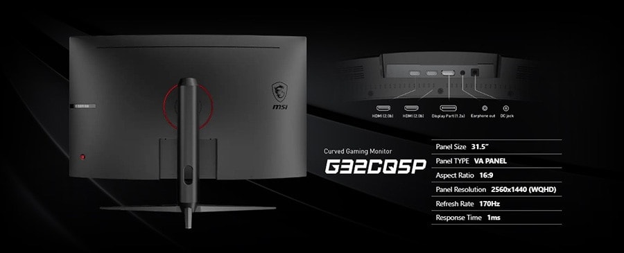 MSI G32CQ5P 31.5 inç 170Hz 1Ms Curved Adaptive Sync WQHD VA Gaming Monitör