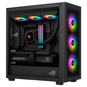 RGB aydınlatmalı fanlar ve iç donanım ile şık ve modern gaming bilgisayar kasası, yüksek performans ve estetik uyum sağlar.