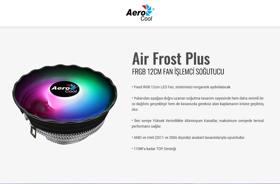 Aerocool Air Frost Plus Amd Intel Frgb 12cm Islemci Sogutucu Ae Cc Afp Frgb H1