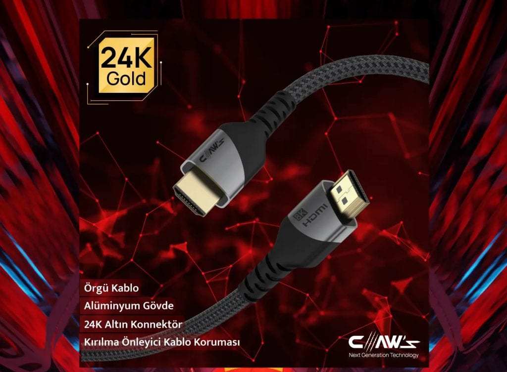Claws 8k Uhd Hdmi 2 1 48 Gbps 24k Gold Full Hd 240hz Destekli Premium 2 Metre Hdmi Kablo C Hp B1 H2