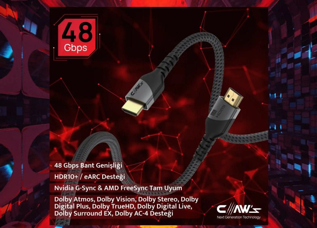 Claws 8k Uhd Hdmi 2 1 48 Gbps 24k Gold Full Hd 240hz Destekli Premium 2 Metre Hdmi Kablo C Hp B1 H3