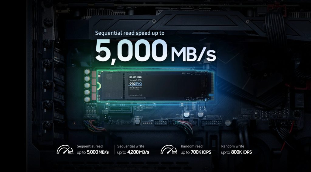 Samsung 990 Evo 2tb Pcie Gen 4 0 X4 5 0 X2 Okuma 5000mb Yazma 4200mb M 2 Ssd Mz V9e2t0bw H1