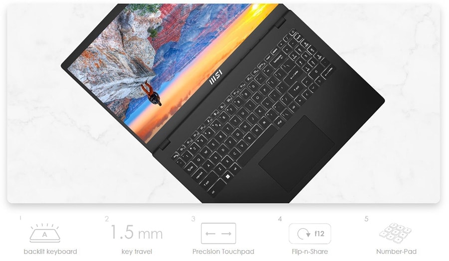 MSI MODERN 15 B12MO-814XTR Intel Core i7-1255U 16GB 512GB SSD 15.6 inç Full HD Freedos Laptop 6