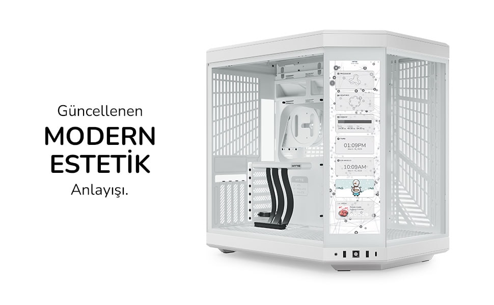 Hyte Y70 Touch Beyaz Temperli Cam Usb 3 2 E Atx Dual Chamber Mid Tower Dokunmatik Ekranli Gaming Kasa Cs Hyte Y70 Ww L H1