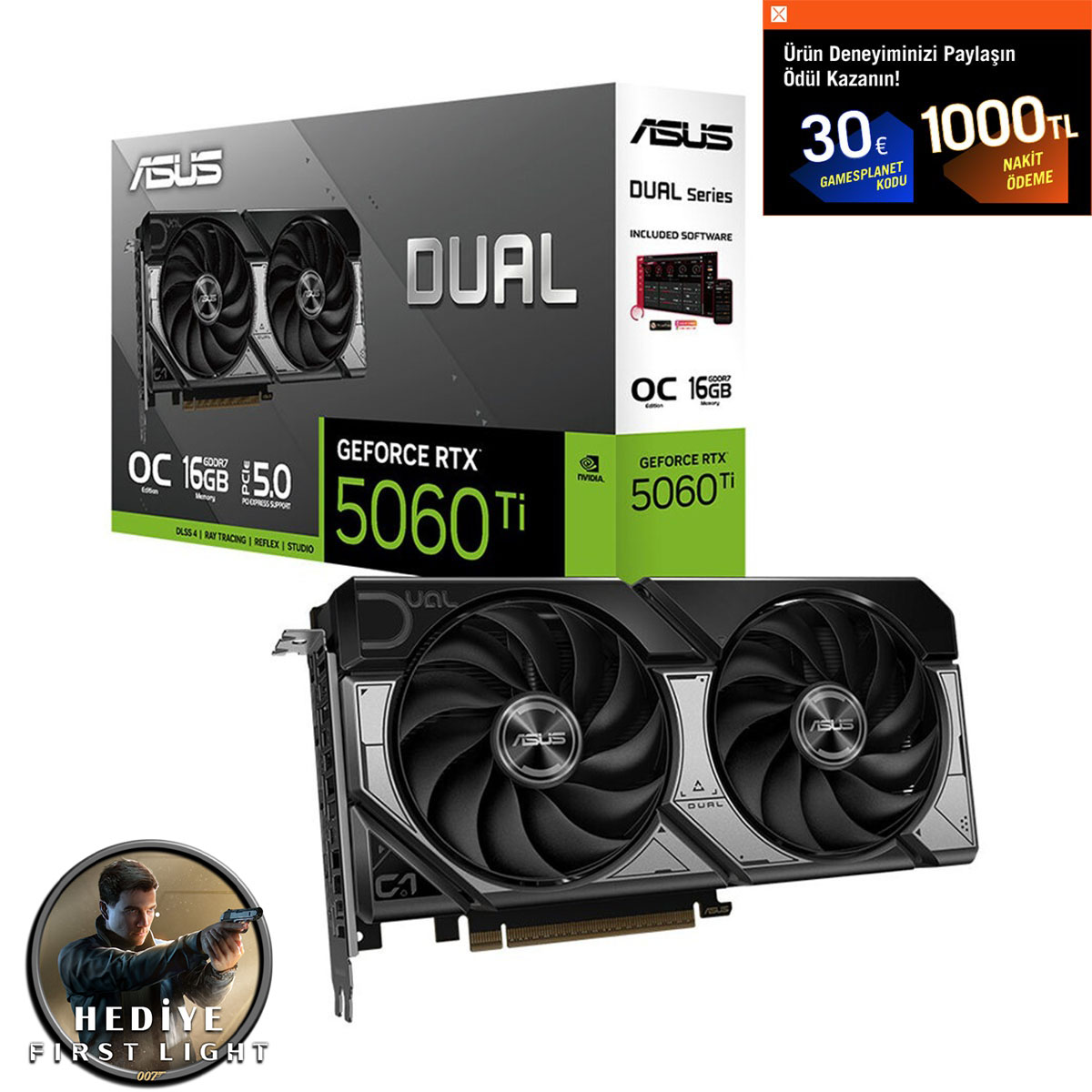 Asus Dual Geforce Rtx 5060 Ti Oc 16gb Gddr7 128 Bit Dlss 4 Ekran Kartı 007 First Light Hediyeli 3