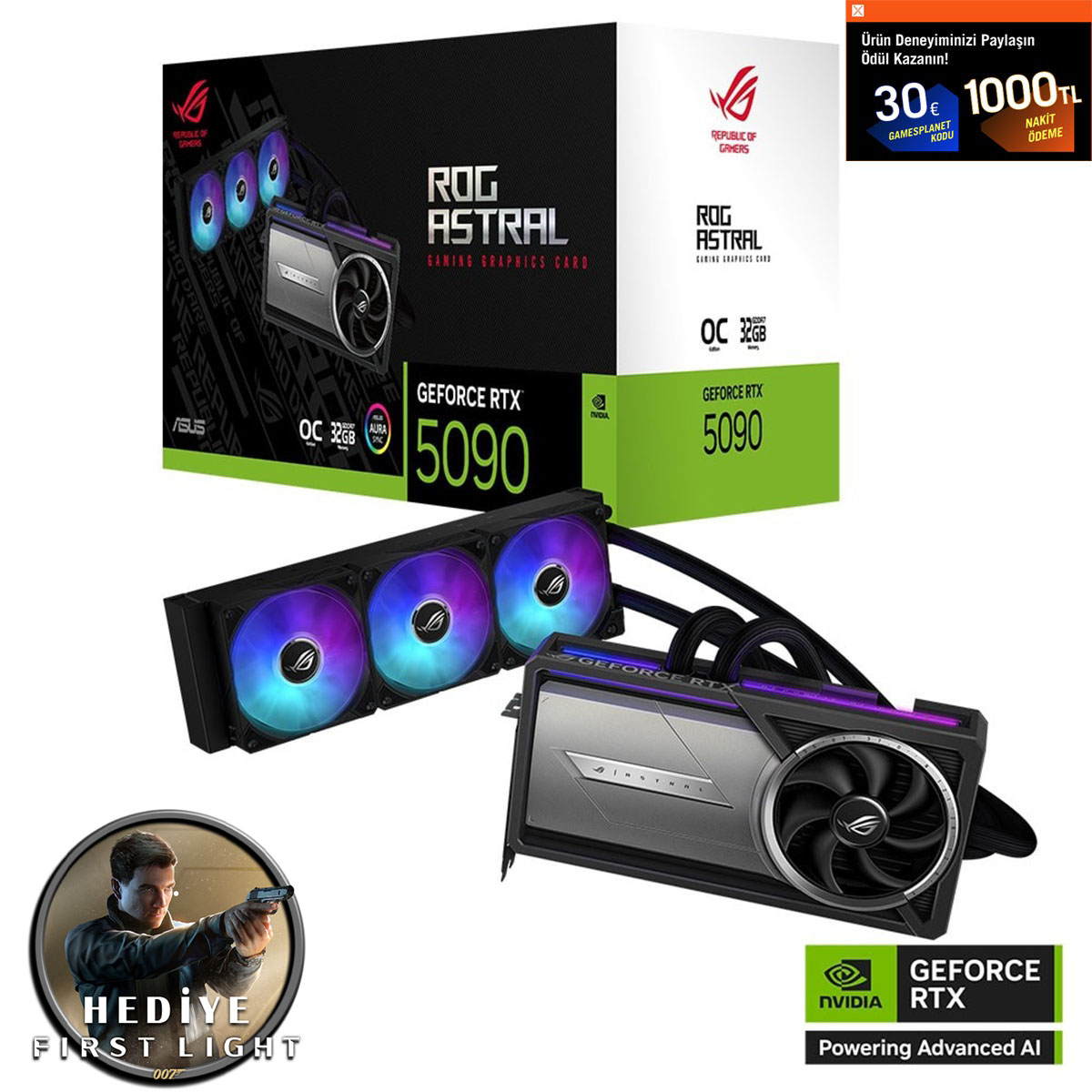 Asus Rog Astral Lc Geforce Rtx 5090 Oc 32gb Gddr7 512 Bit Dlss 4 Sıvı Soğutuculu Ekran Kartı 007 First Light Hediyeli 1