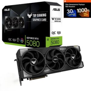 ASUS TUF Gaming GeForce RTX 5080 OC 16GB GDDR7 ekran kartı, yüksek performans ve dayanıklılık sağlayan güçlü grafik kartı.