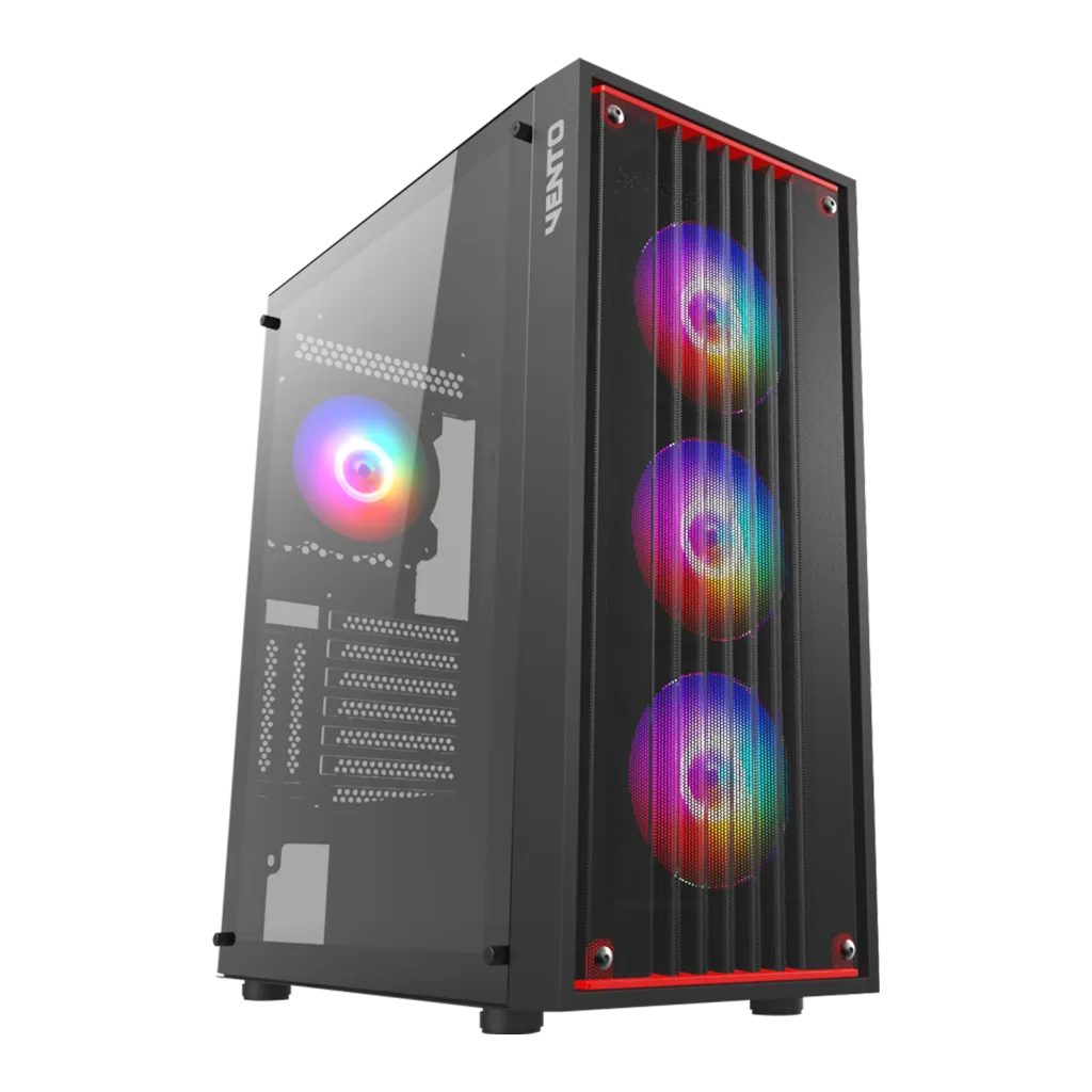 VENTO VG22A RAINBOW RGB Temperli Cam USB 3.0 Mesh Siyah ATX Hyper
