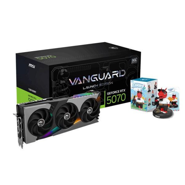 MSI'nin yeni Vanguard Serisi RTX 5070 ekran kartı, üstün performans ve etkileyici RGB aydınlatma özellikleriyle oyun tutkunlarına özel tasarım.