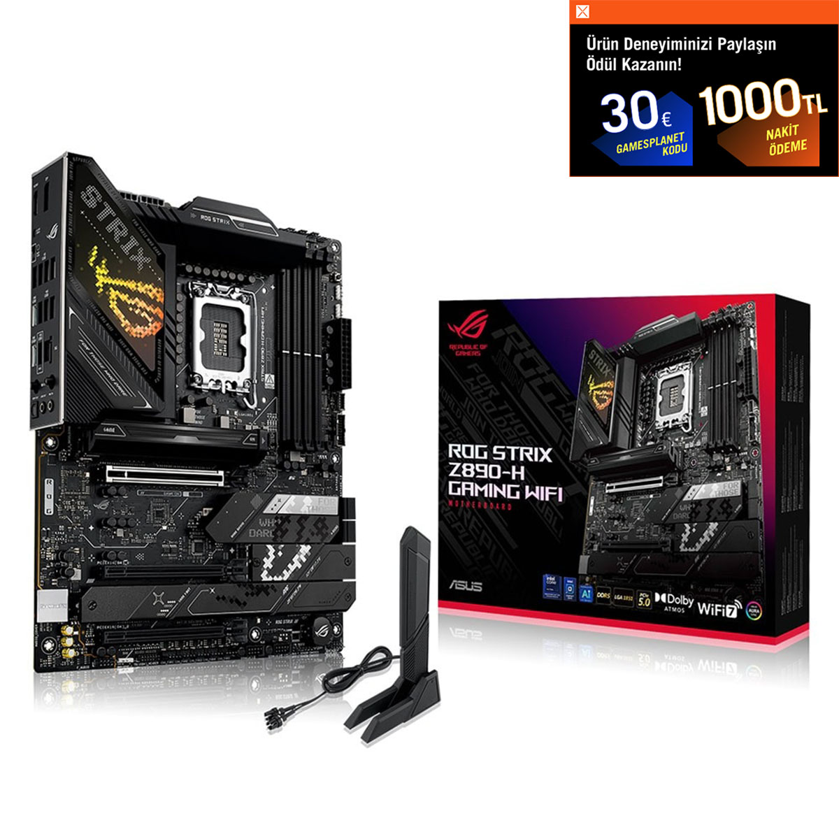 ASUS ROG STRIX Z890-H GAMING WIFI Intel Z890 Soket 1851 DDR5 9066Mhz (OC) M.2 Anakart