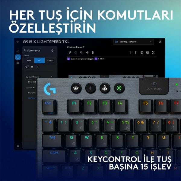 Logitech G915 X Lightspeed Tkl Low Profile Tactile Switch Ingilizce Kablosuz Siyah Gaming Klavye 920 012721 4