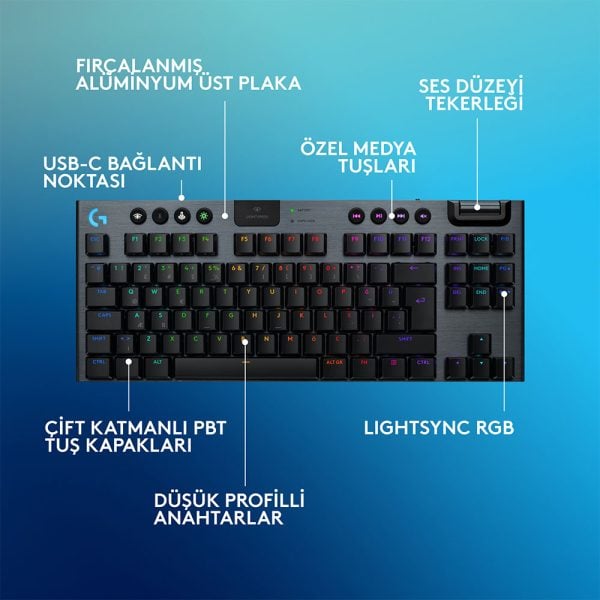 Logitech G915 X Lightspeed Tkl Low Profile Tactile Switch Ingilizce Kablosuz Siyah Gaming Klavye 920 012721 6