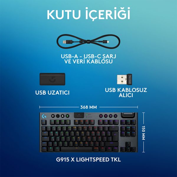 Logitech G915 X Lightspeed Tkl Low Profile Tactile Switch Ingilizce Kablosuz Siyah Gaming Klavye 920 012721 9