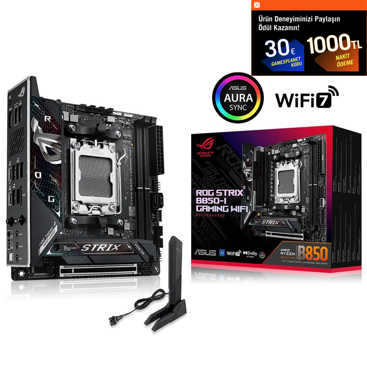 ASUS ROG STRIX B850-I GAMING WIFI AMD B850 Soket AM5 DDR5 8400MHz(OC) M.2 Anakart