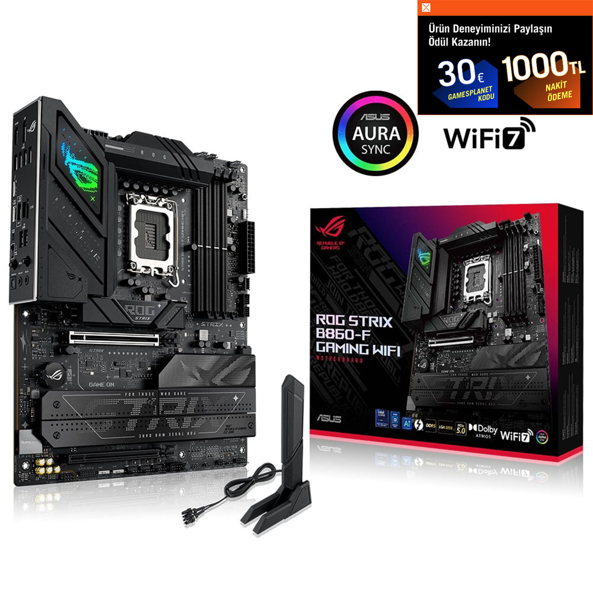 ASUS ROG STRIX B860-F GAMING WIFI Intel B860 Soket 1851 DDR5 9066Mhz (OC) M.2 Anakart