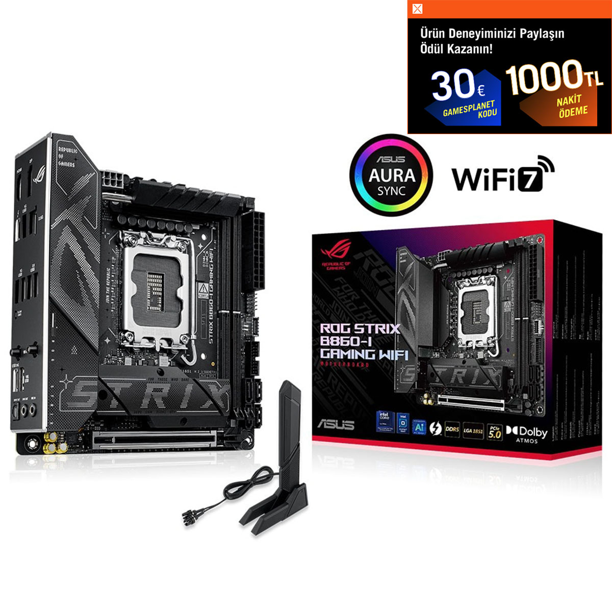 ASUS ROG Strix B860-I Gaming WiFi 9066MHz (OC) DDR5 Soket LGA1851