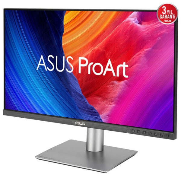 Yüksek çözünürlükte ASUS ProArt monitör, profesyonel renk doğruluğu ve geniş renk yelpazesi ile grafik tasarım, video düzenleme ve içerik üretimi için ideal.