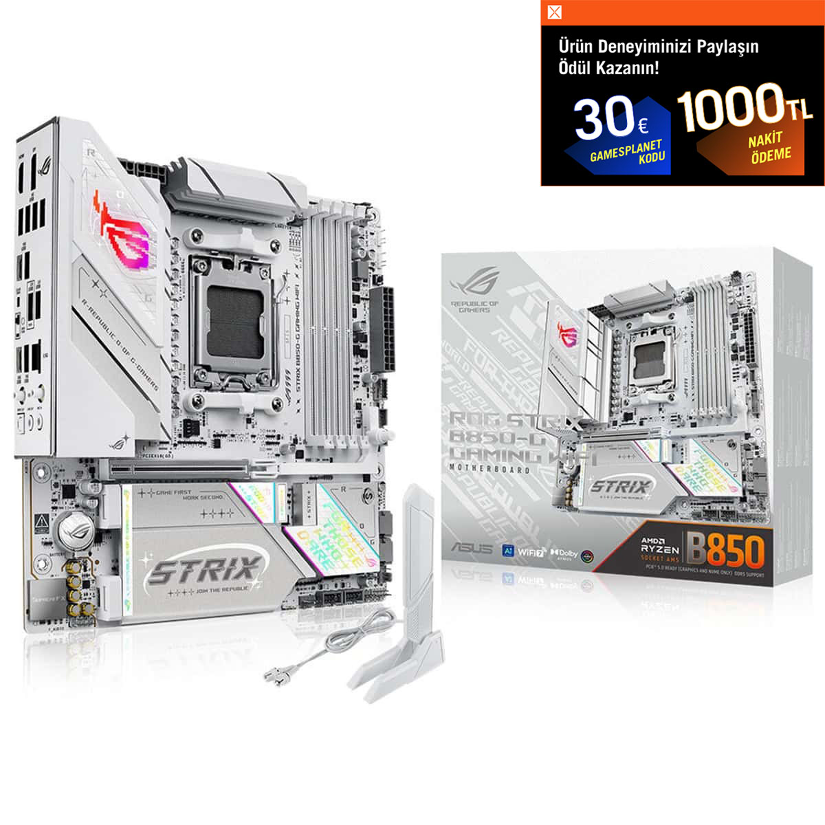 ASUS ROG STRIX B850-G GAMING WIFI 8000MHz OC DDR5 Soket AM5 M.2 HDMI DP mATX Anakart