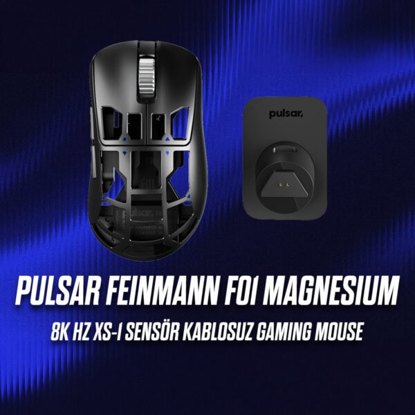 Pulsar Feinmann F01 Magnezyum kablosuz gaming mouse ve alıcı, yüksek performans ve şık tasarım, 8K Hz sensör teknolojisi ile dikkat çekiyor.