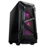 Gelişmiş oyun bilgisayarı kasası, RGB aydınlatmalı ve hava akışını optimize eden tasarımıyla dikkat çekiyor.