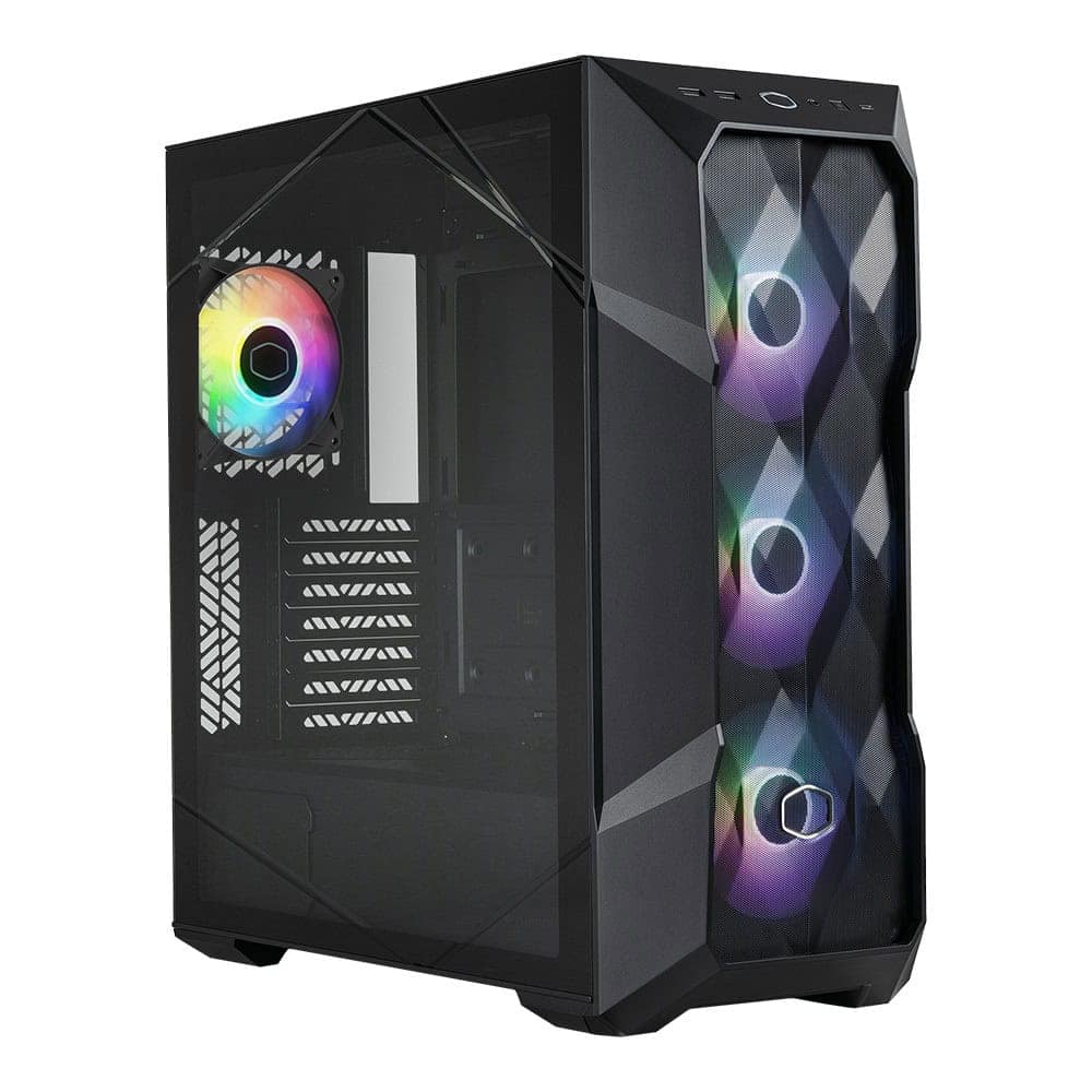 RGB aydınlatmalı üç adet ön fan ve şeffaf yan panel ile modern oyun bilgisayarı kasası.