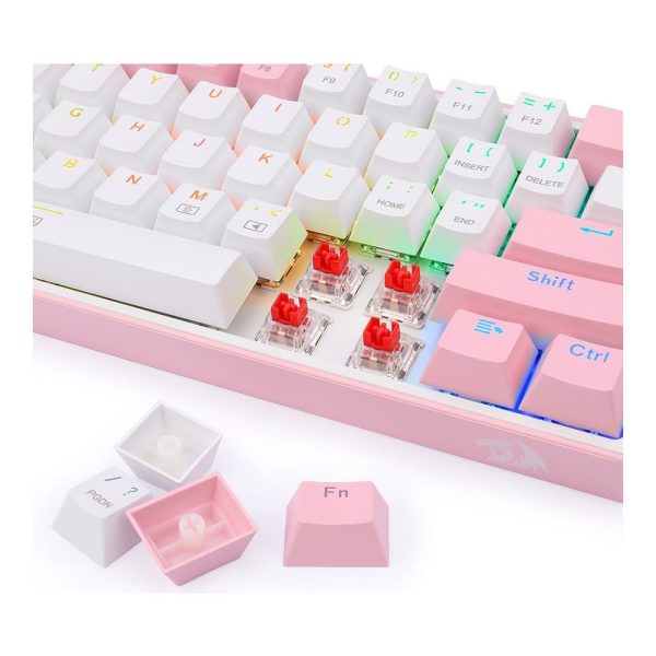 Redragon K617 Fizz 60 Red Switch Rgb Hotswap Turkce Beyaz Pembe Mekanik Gaming Klavye 5