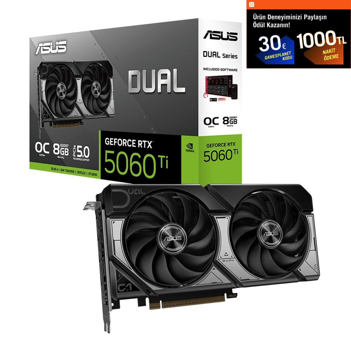 ASUS DUAL GeForce RTX 5060 Ti OC 8GB Ekran Kartı - Gaming.Gen.TR