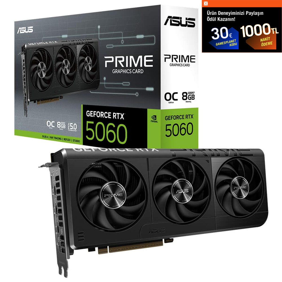 その他 Real Edition Double EMP ASUS PRIME GeForce RTX 5060 OC 8GB Ekran Kartı - Gaming.Gen.TR