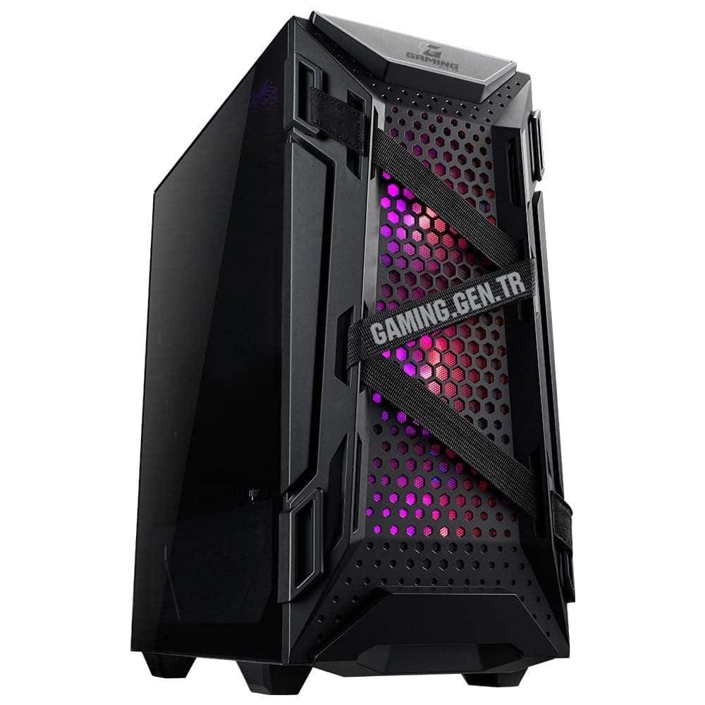 Gelişmiş oyun bilgisayarı kasası, RGB aydınlatmalı ve hava akışını optimize eden tasarımıyla yüksek performans sağlar.