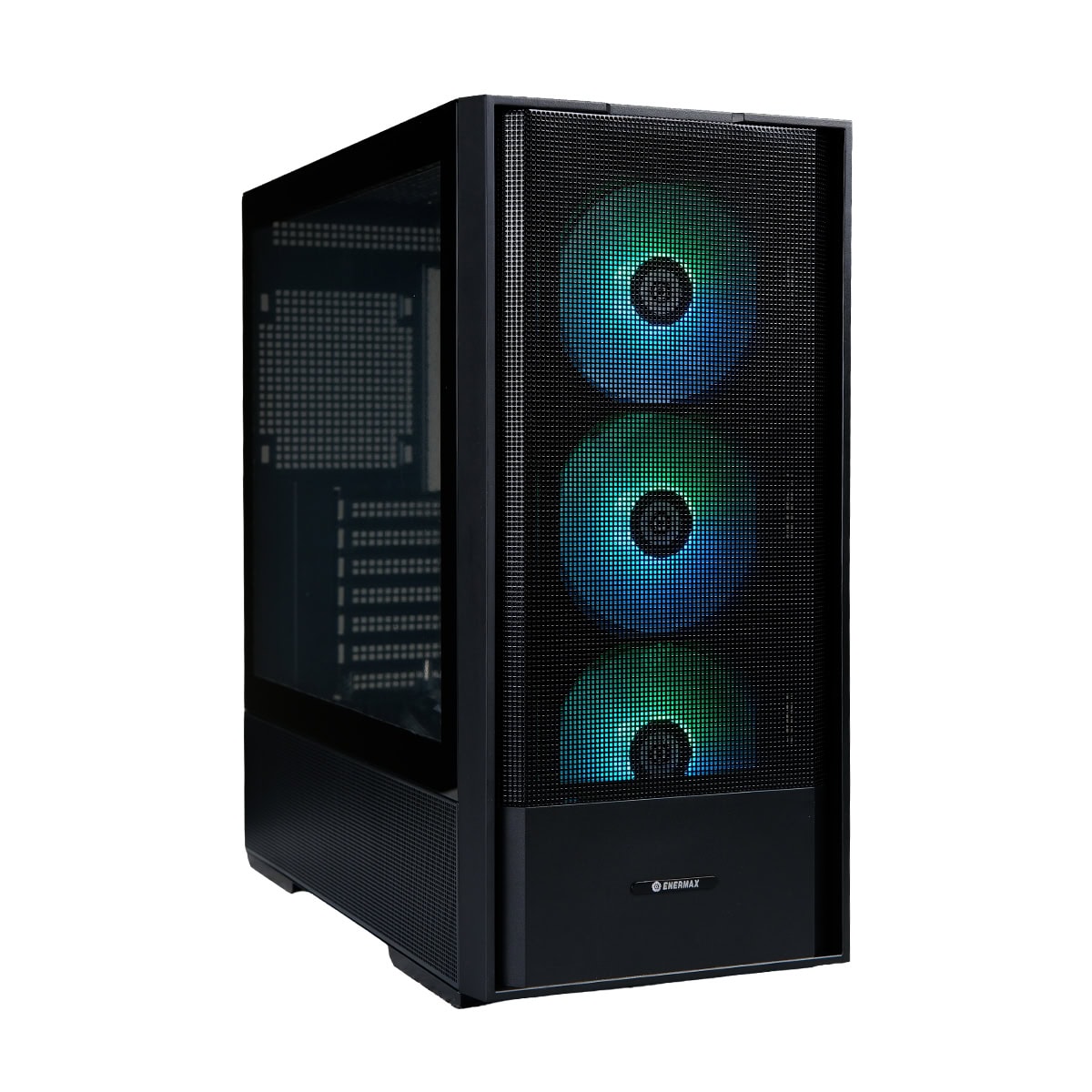 Gelişmiş oyun bilgisayarı kasası ve ön panelde üç RGB aydınlatmalı fan ile yüksek performanslı sistem kurulumu.
