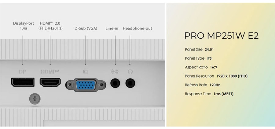 MSI PRO MP251W E2 24.5 inç 120Hz 1ms Full HD Adaptive Sync IPS Beyaz Monitör H18