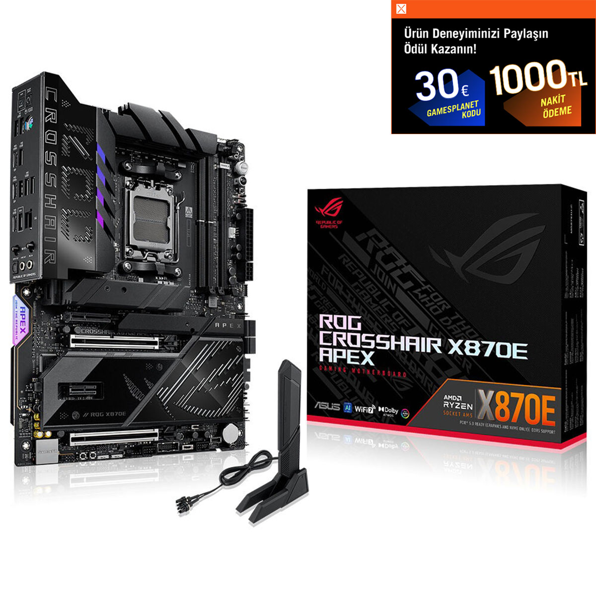 ASUS ROG CROSSHAIR X870E APEX WIFI 9600MHz OC DDR5 Soket AM5 M.2 ATX Anakart