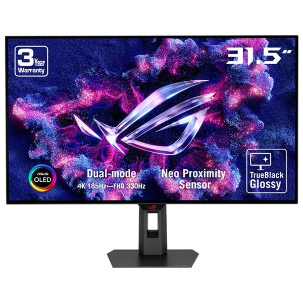 Yüksek çözünürlüklü ASUS OLED 31.5 inç gaming monitörü, 4K ekran, 165Hz yenileme hızı ve 330Hz FHD hız ile üstün oyun deneyimi sağlar. Çoklu modlar ve Neo Proximity Sensor özellikleriyle öne çıkar.