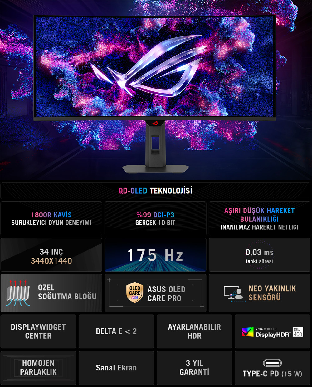 ASUS ROG Strix OLED XG34WCDG Gaming Monitör H3