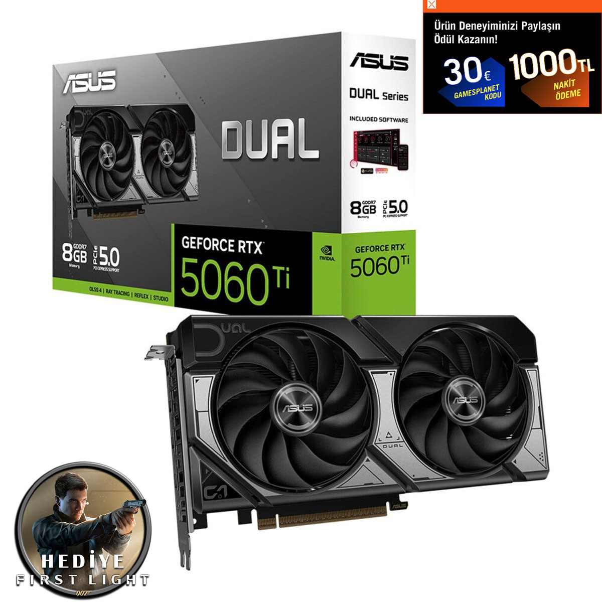Asus Dual Geforce Rtx 5060 Ti 8gb Gddr7 128 Bit Dlss 4 Ekran Kartı 007 First Light Hediyeli 1