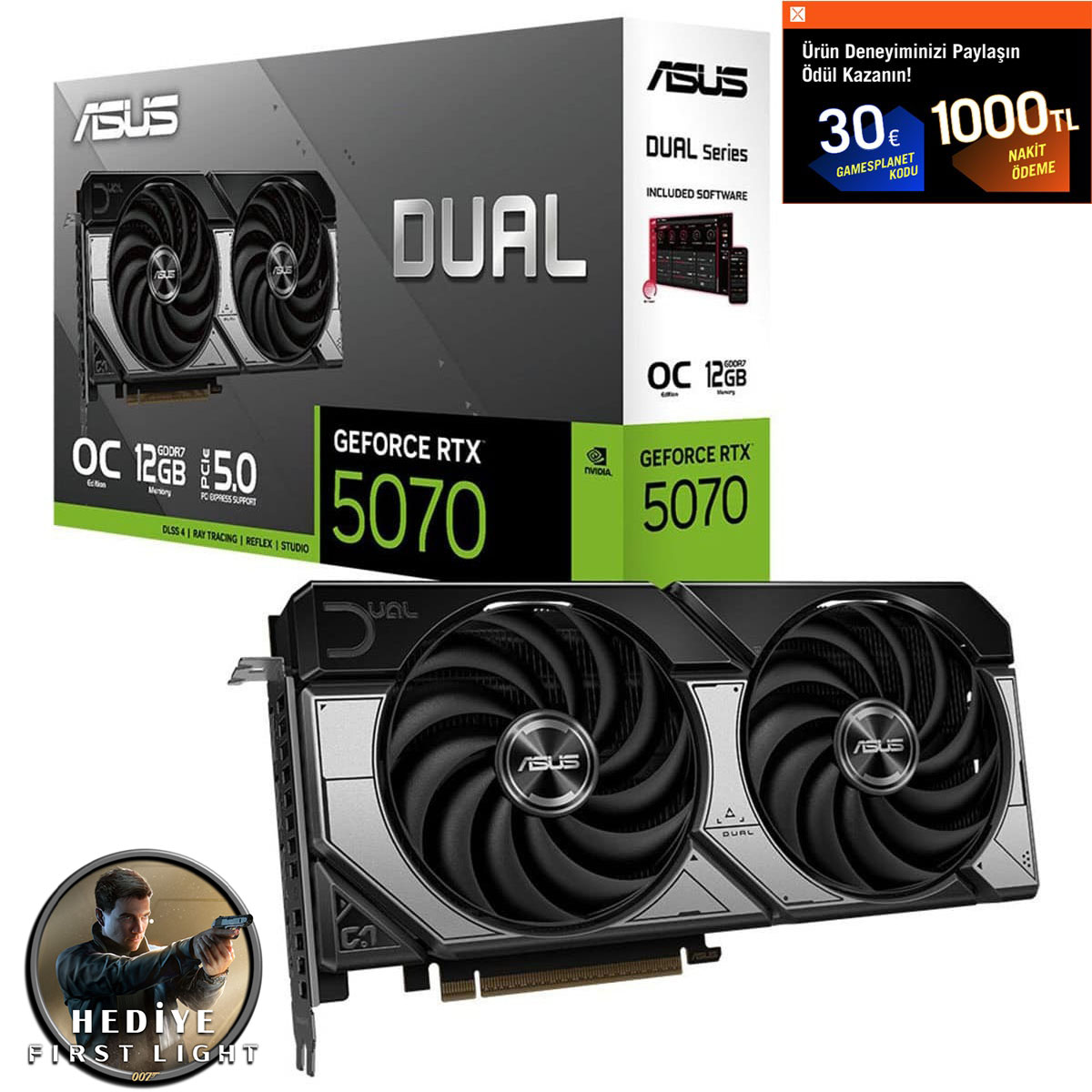 Asus Dual Geforce Rtx 5070 Oc 12gb Gddr7 192 Bit Dlss 4 Ekran Kartı 007 First Light Hediyeli 1