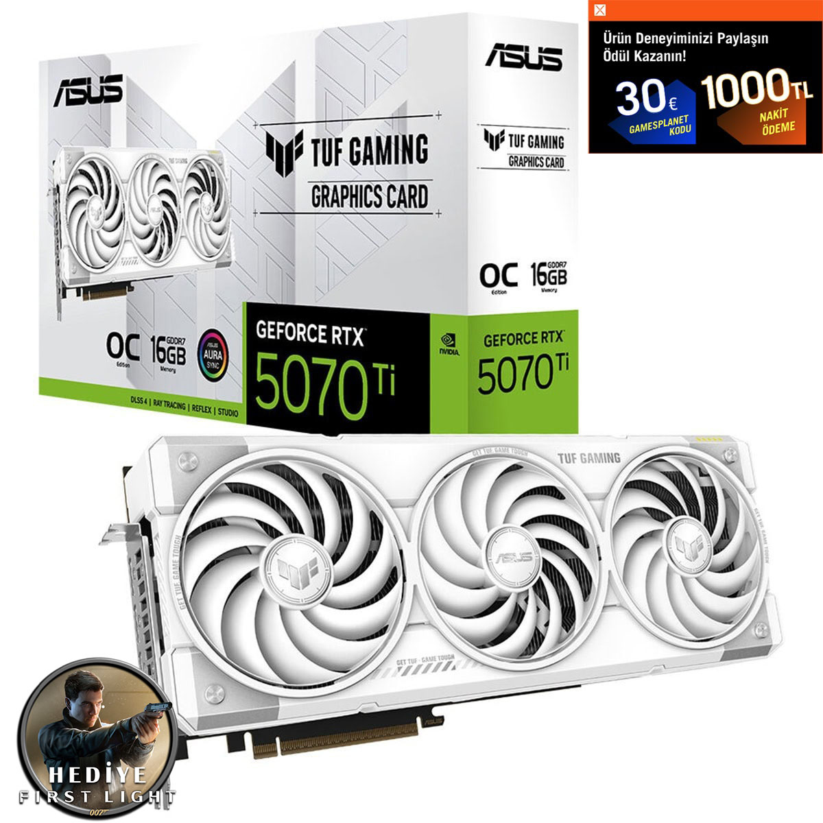 Asus Tuf Gaming Geforce Rtx 5070 Ti Oc 16gb Gddr7 256 Bit Beyaz Dlss 4 Ekran Kartı 007 First Light Hediyeli 1