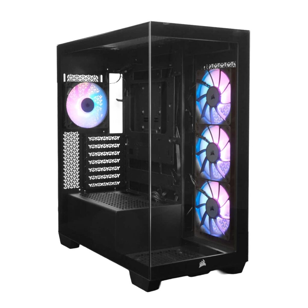 RGB aydınlatmalı, şeffaf panelli gaming bilgisayar kasası, iç aydınlatma ve fanlar ile yüksek performanslı oyun sistemi kurulumu için ideal.